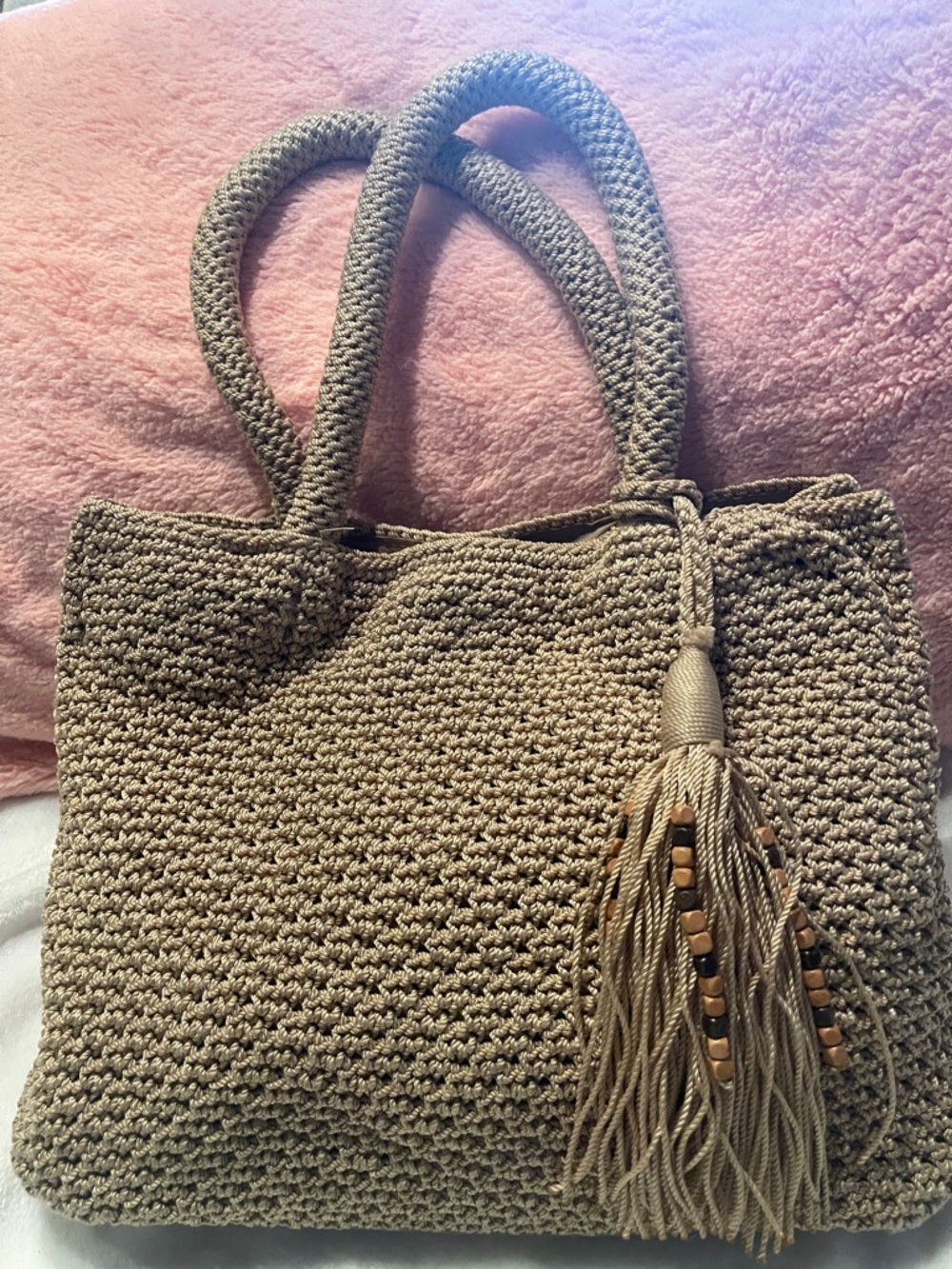 Woven Tassel hippie  Tote Bag - Taupe